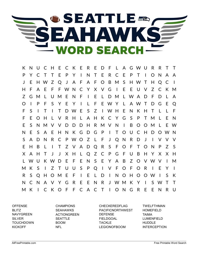 Free Printable Seattle Seahawks Word Search