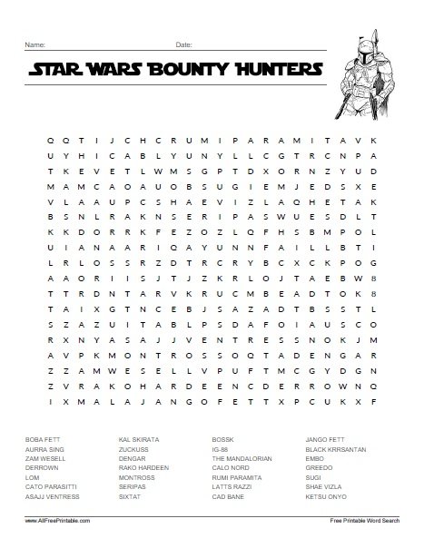 Star Wars Bounty Hunters Word Search