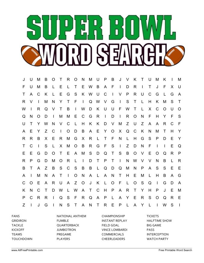 Free Printable Super Bowl Word Search Puzzle