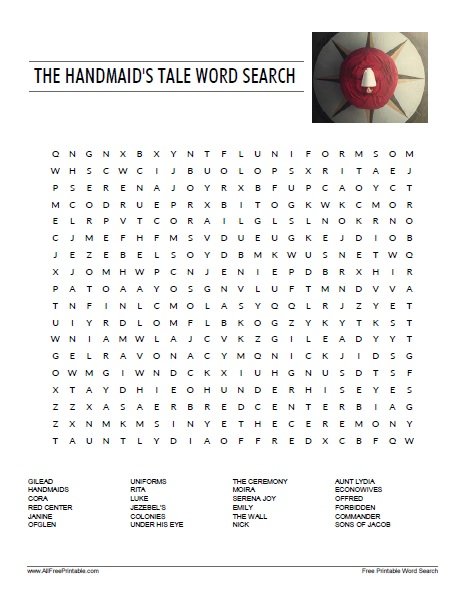 Free Printable The Handmaid's Tale Word Search