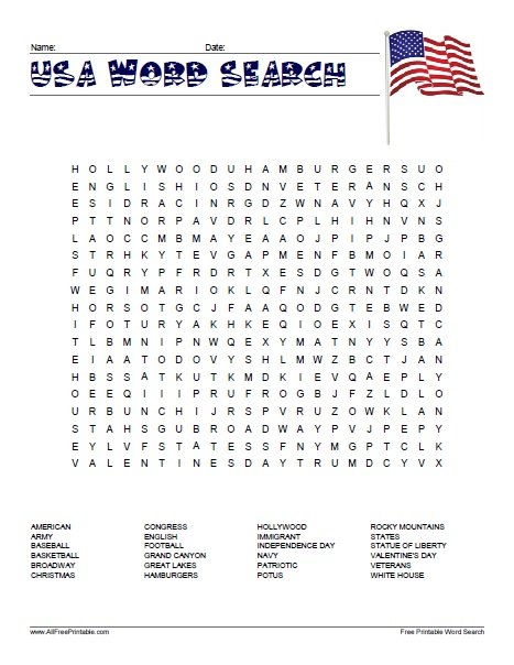 USA Word Search – Free Printable