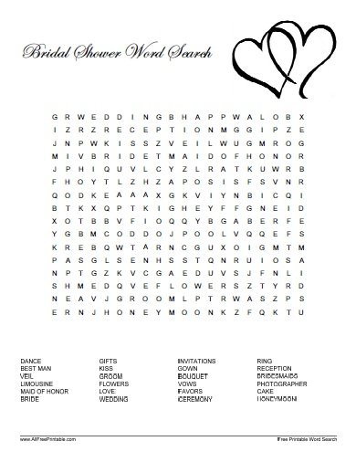 Free Printable Bridal Shower Word Search Puzzle