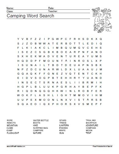 Free Printable Camping Word Search Puzzle