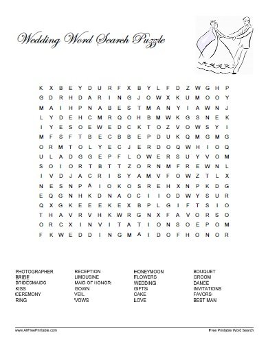 Free Printable Wedding Word Search Puzzle