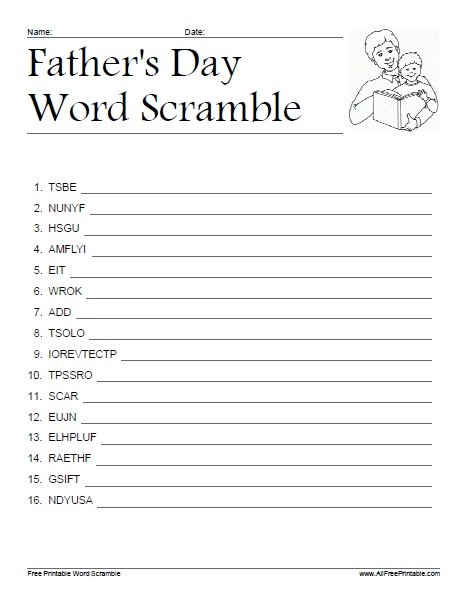 Free Printable Father's Day Word Scramble