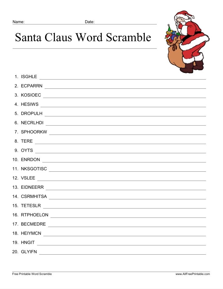 Free Printable Santa Claus Word Scramble