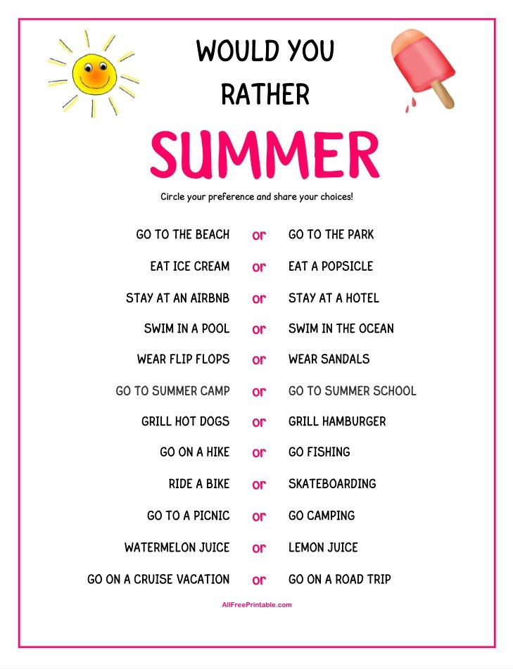 Would You Rather Summer Game