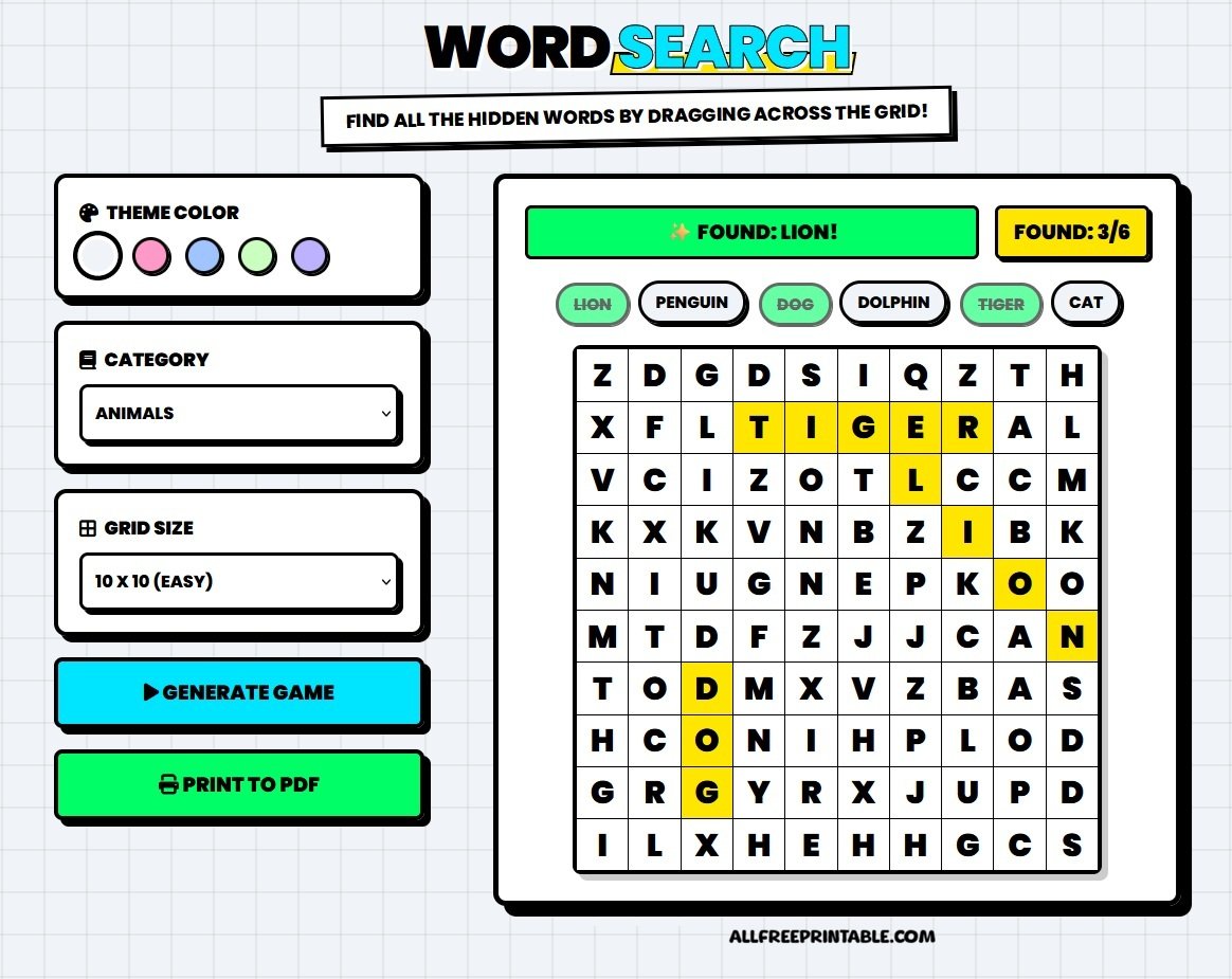 Free Word Search Games Online + Printable PDF Puzzles