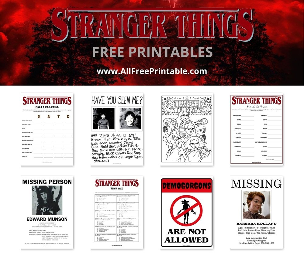 Stranger Things Free Printables