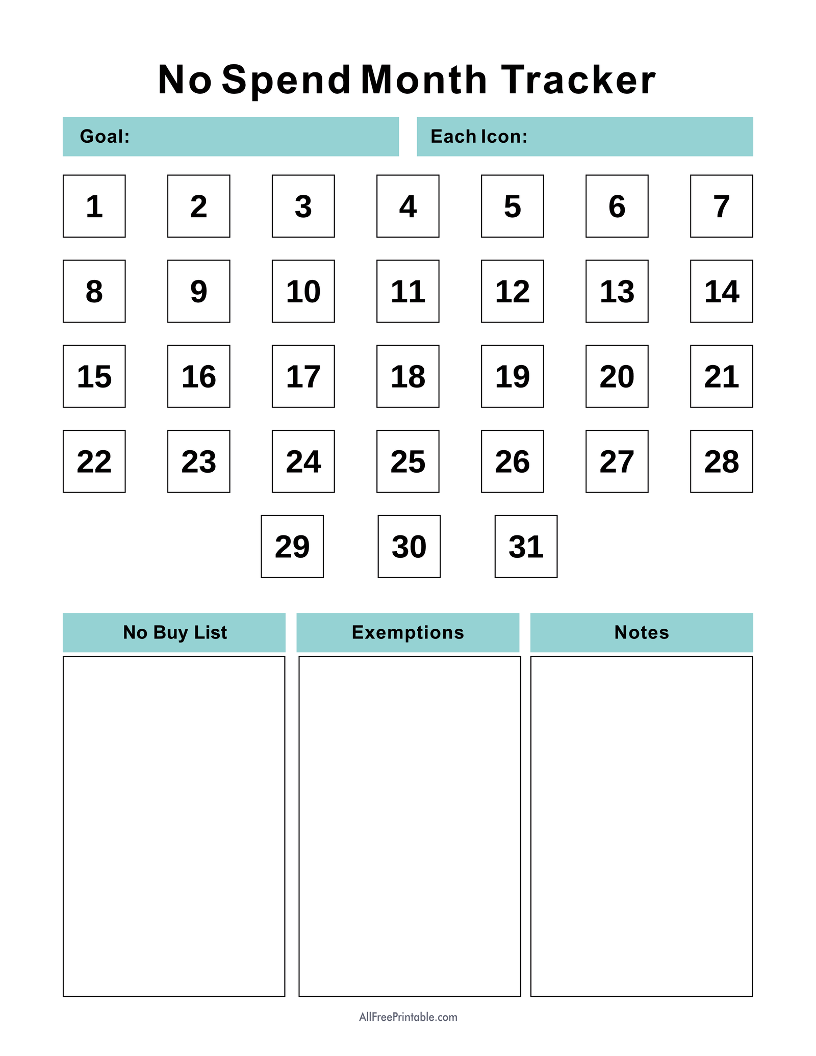 No Spend Savings Planner Printable