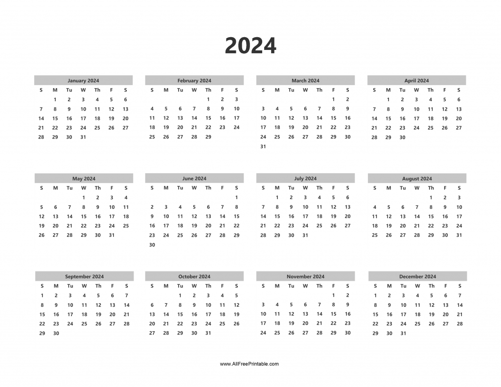 Print 2024 Calendar Yearly (Sunday) – Free Printable